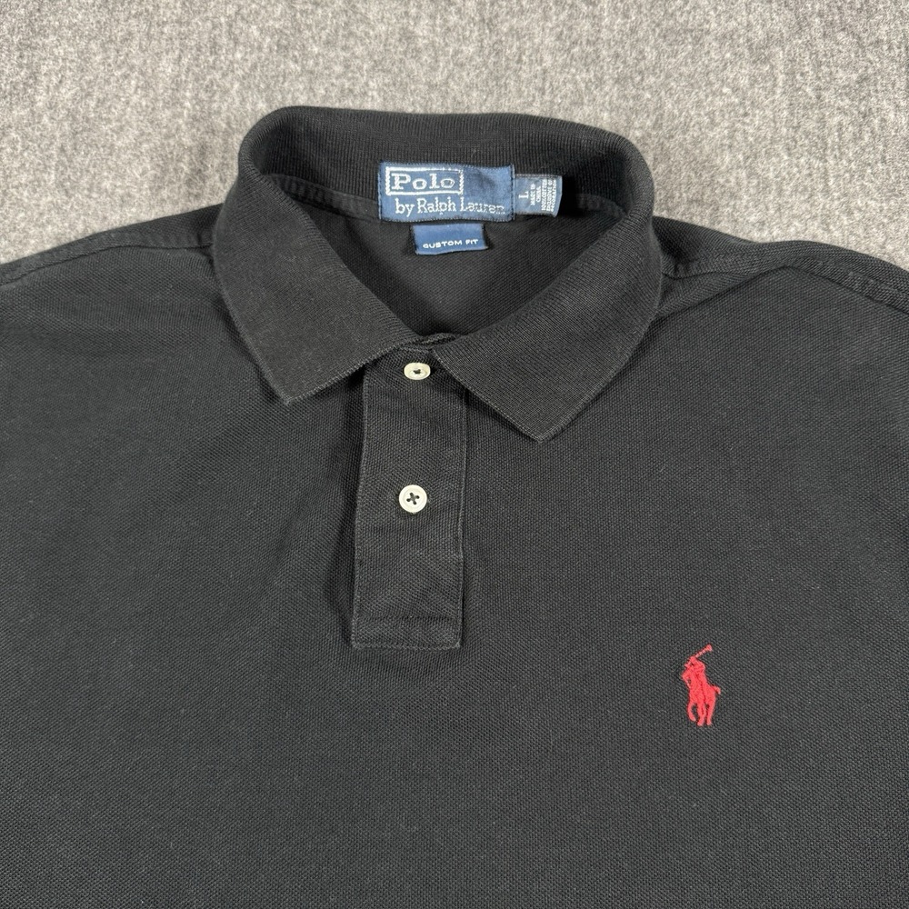 Polo Ralph Lauren Mens L Custom Fit Black Polo Shirt Red Pony Short Sleeve